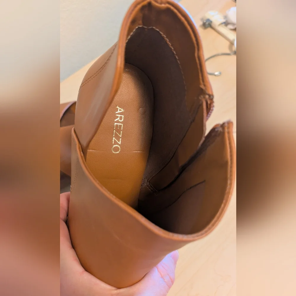 Arezzo Tan Leather Ankle Booties with Pointed Toe - Picture 9 of 12